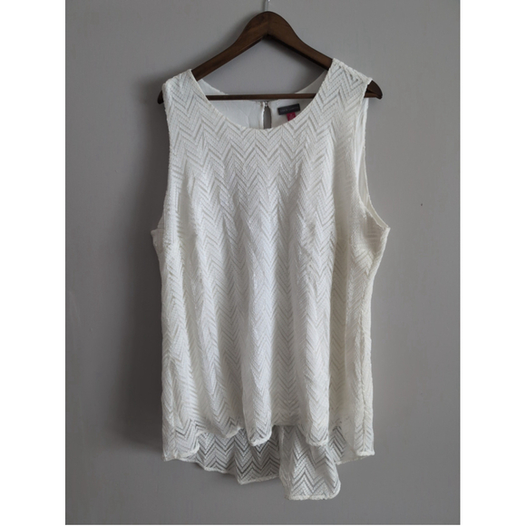 Vince Camuto White Lace up Blouse High Low Hem Flowy Women's Sz 3X Fairy Beachy - Picture 1 of 6